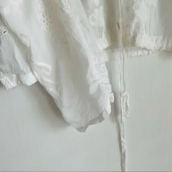 Johnny Was embroidered sheer cardigan jacket button front top tie waist XS white - Picture 4 of 12